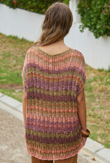 Top im Lochmuster mit Farbverlaufsgarn in Oliv/Bordeaux/Braun/Rost