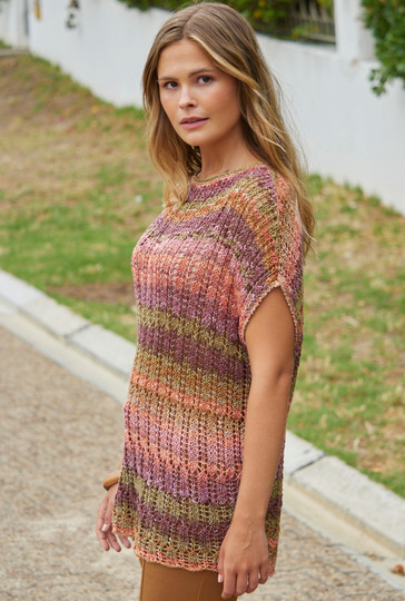 Top im Lochmuster mit Farbverlaufsgarn in Oliv/Bordeaux/Braun/Rost