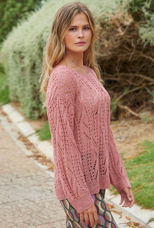 Rosenholzfarbener Pulli mit Ajourmuster - Bild 5