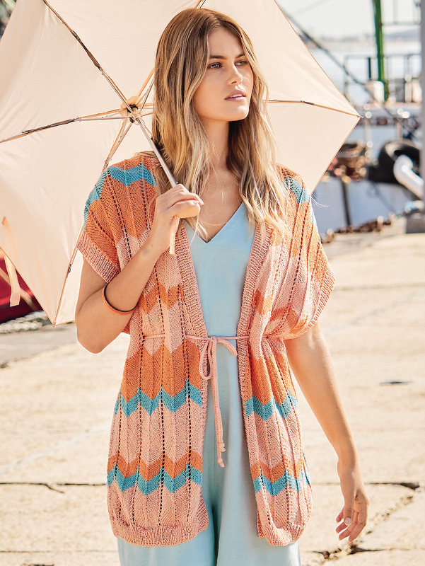 Jacke mit Zackenmuster in Lachs, Orange und Mintgrün