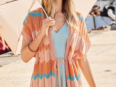 Jacke mit Zackenmuster in Lachs, Orange und Mintgrün