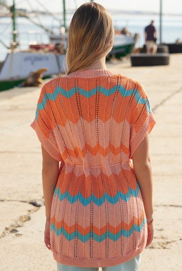 Jacke mit Zackenmuster in Lachs, Orange und Mintgrün