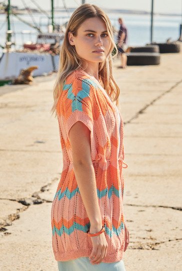 Jacke mit Zackenmuster in Lachs, Orange und Mintgrün