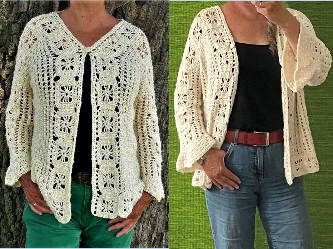 Jacke mit Grannys und Trompetenärmeln - Häkelanleitung