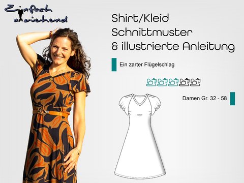 Schnittmuster Kleid & Shirt Ein zarter Flügelschlag Gr. 32 - 58 Damen
