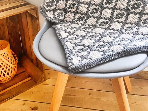 **Mosaikhäkeln**  Anleitung für Decke "Hygge Tæppe" von Miss Hygge