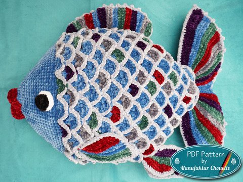 Bunter Kissenfisch "Willie", DIY Häkelanleitung, PDF deutsch