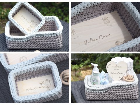 + JULIAN + Geschenkkorb Set häkeln, Häkelkörbe rechteckig mit erhöhten Rand