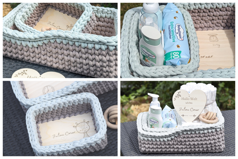 + JULIAN + Geschenkkorb Set häkeln, Häkelkörbe rechteckig mit erhöhten Rand