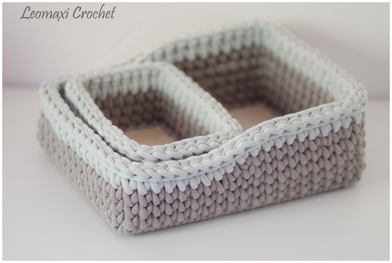+ JULIAN + Geschenkkorb Set häkeln, Häkelkörbe rechteckig mit erhöhten Rand
