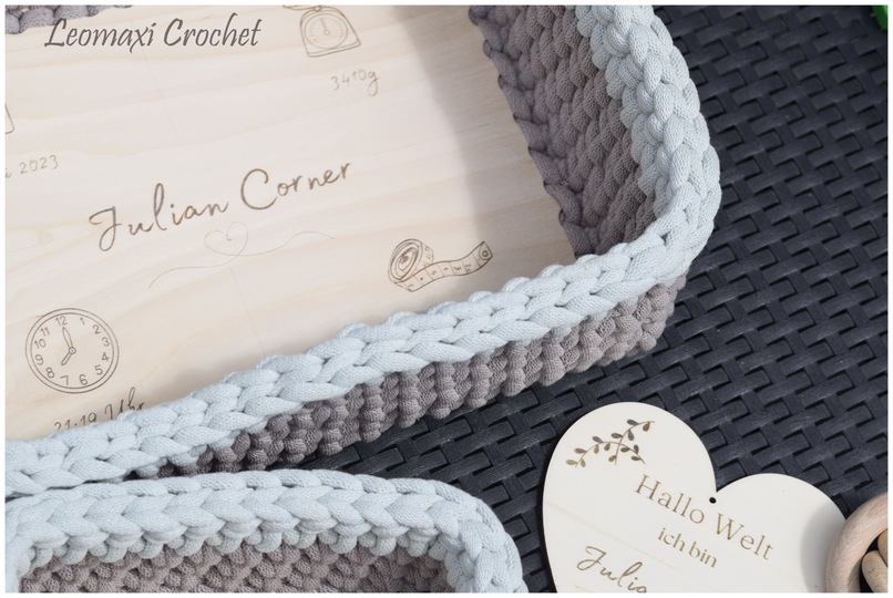 + JULIAN + Geschenkkorb Set häkeln, Häkelkörbe rechteckig mit erhöhten Rand