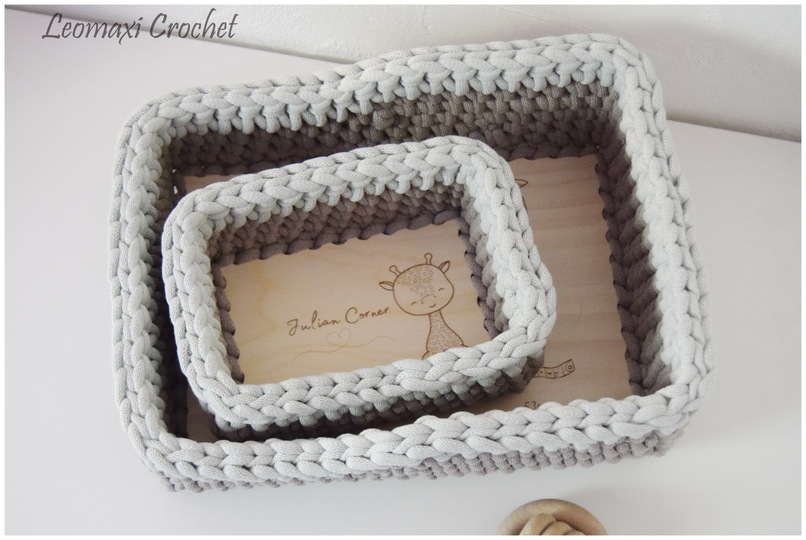 + JULIAN + Geschenkkorb Set häkeln, Häkelkörbe rechteckig mit erhöhten Rand