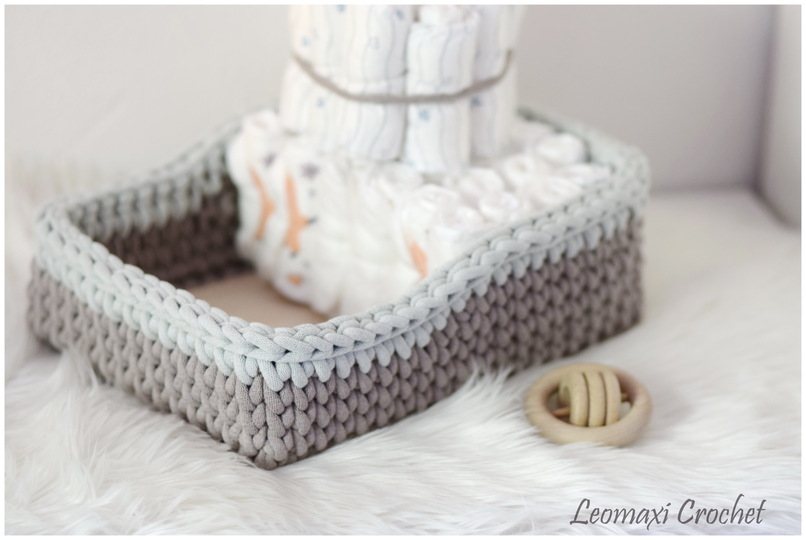 + JULIAN + Geschenkkorb Set häkeln, Häkelkörbe rechteckig mit erhöhten Rand