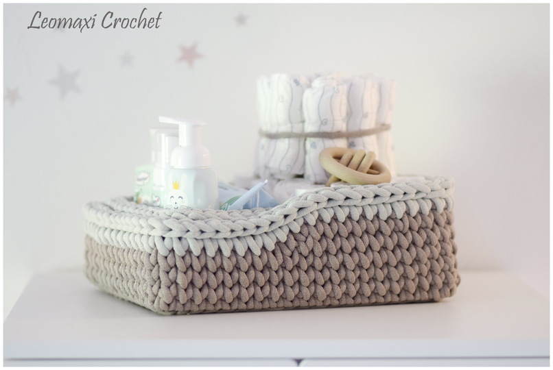 + JULIAN + Geschenkkorb Set häkeln, Häkelkörbe rechteckig mit erhöhten Rand