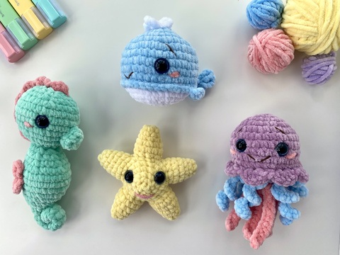 Crochet pattern jellyfish starfish whale seahorse - sea amigurumi animals