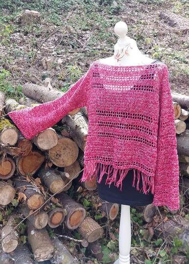 My Love - Boho Pullover mit Trompetenärmeln und Fransen