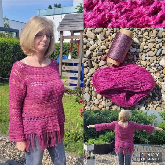 My Love - Boho Pullover mit Trompetenärmeln und Fransen
