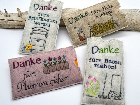 Stickdatei Schokohülle Danke sagen Rasen mähen Briefkasten leeren