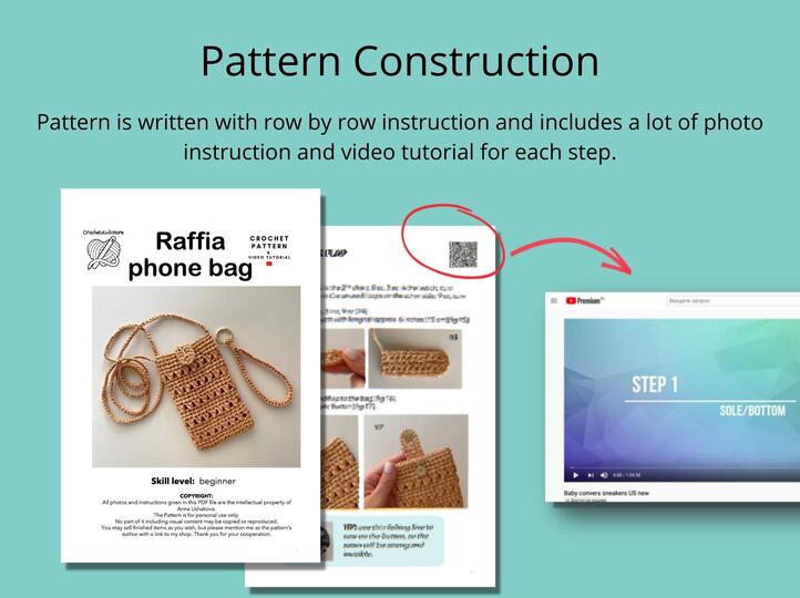 Crochet raffia crossbody bag pattern, mobile phone sleeve, straw pouch bag8