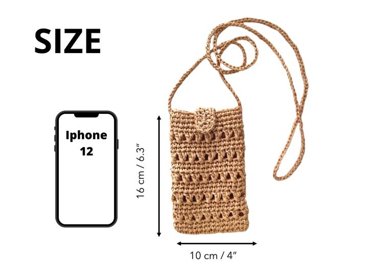 Crochet raffia crossbody bag pattern, mobile phone sleeve, straw pouch bag8