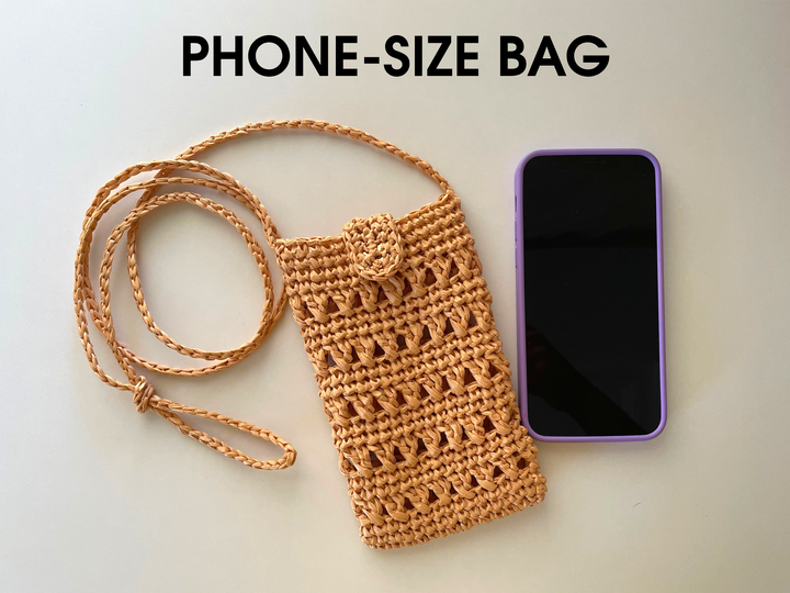 Crochet raffia crossbody phone bag pattern, mobile sleeve