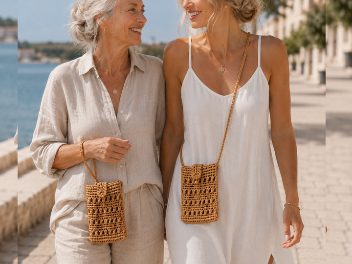 Crochet raffia crossbody phone bag pattern, mobile sleeve