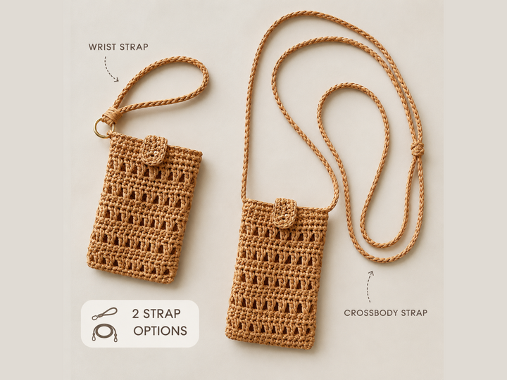 Crochet raffia crossbody phone bag pattern, mobile sleeve