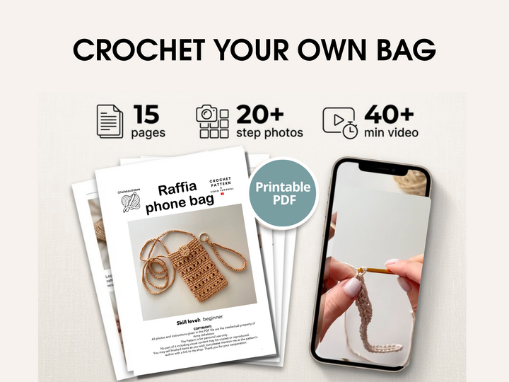 Crochet raffia crossbody phone bag pattern, mobile sleeve