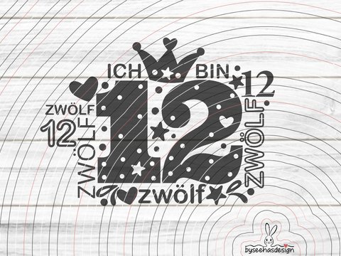 Zahl Zwölf Plotterdatei SVG DXF