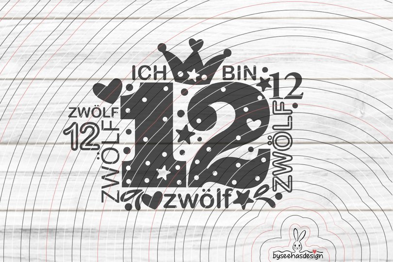 Zahl Zwölf Plotterdatei SVG DXF