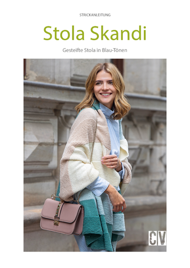 Stola XXL Schal "Skandi" mit blau beigen Streifen // Strickanleitung