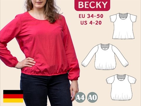 Becky – Lässige Damenbluse mit Kellerfalte & Gummibund (BU 80-116) A4+A0