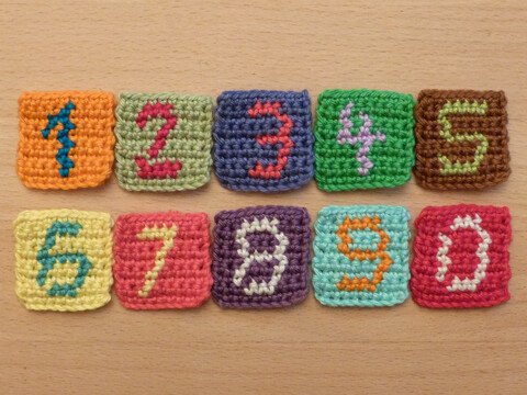 Häkelanleitung für eingehäkelte Zahlen, 0-9, Zählmuster