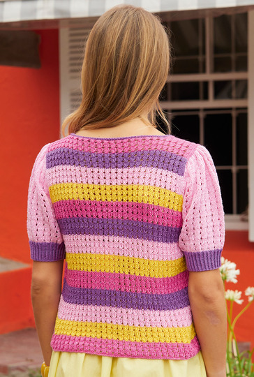 Gestreifter Lochmusterpulli in Rosa, Pink, Lila und Gelb
