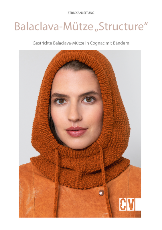 Balaclava-Mütze "Structure" in Cognac mit Bändern Strickanleitung // PDF
