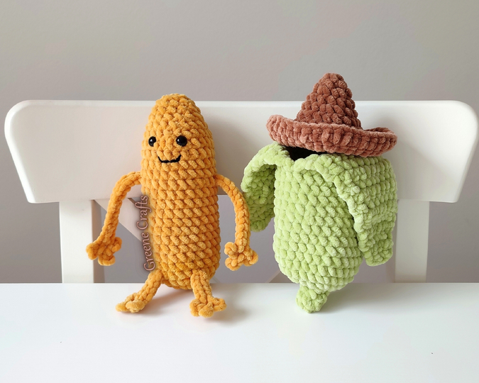 Crochet Corn with Mini Sombrero - Plush Toy - Beginner Crochet Pattern