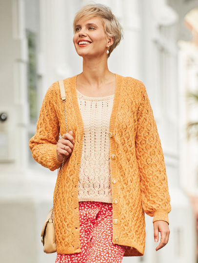 Strick-Twin-Set aus Jacke und Top mit Ajourmuster