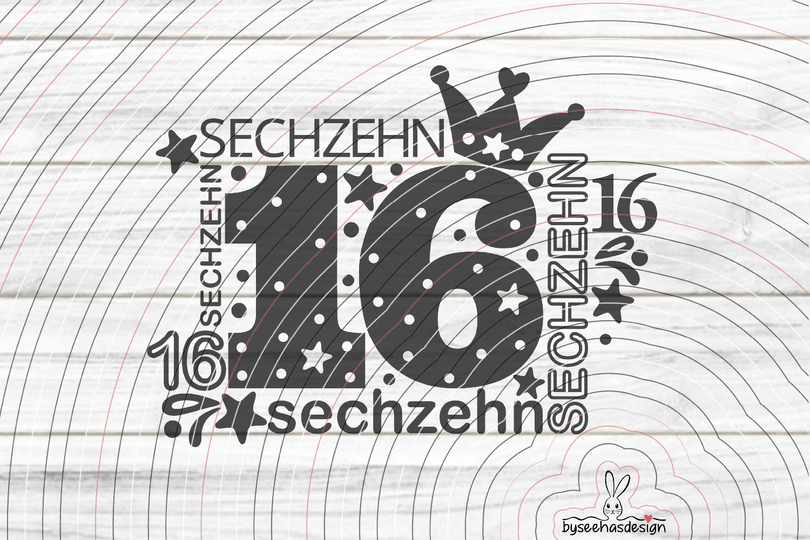Zahl Sechzehn Plotterdatei SVG DXF