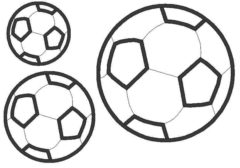 Drei schwarze Umrisse von Fußbällen in unterschiedlichen Größen, isoliert auf weißem Hintergrund