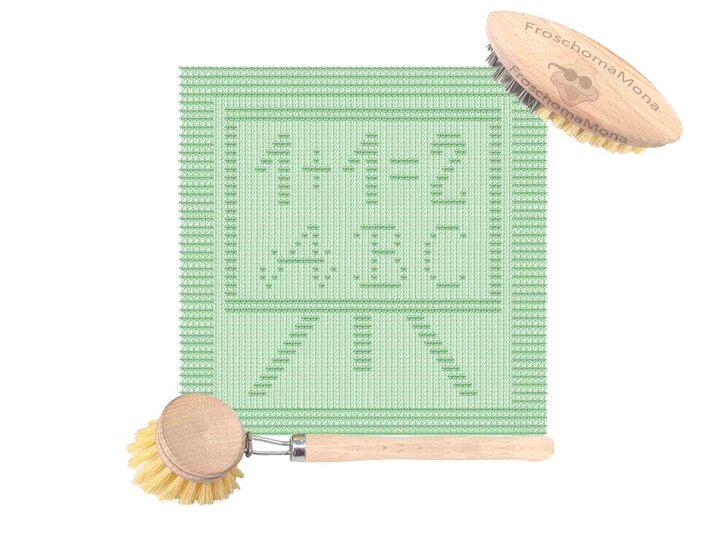 Motiv Deckchen Spültuch „ Schulanfang – Tafel “ Strickanleitung Einschulung