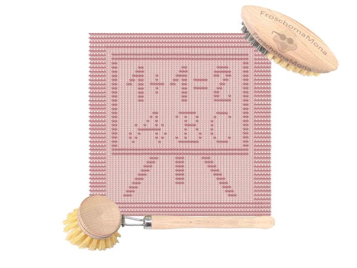 Motiv Deckchen Spültuch „ Schulanfang – Tafel “ Strickanleitung Einschulung