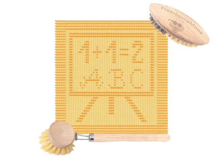 Motiv Deckchen Spültuch „ Schulanfang – Tafel “ Strickanleitung Einschulung