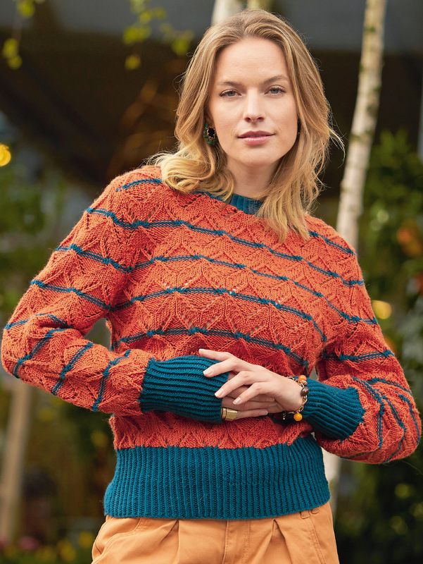 Pullover mit Ajour-Rautenmuster und Streifen