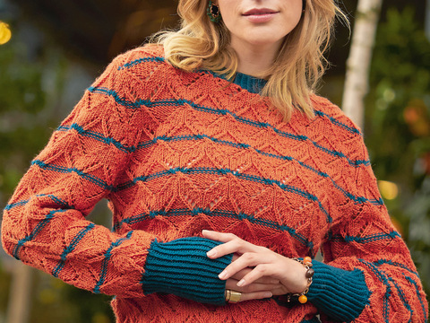 Pullover mit Ajour-Rautenmuster und Streifen