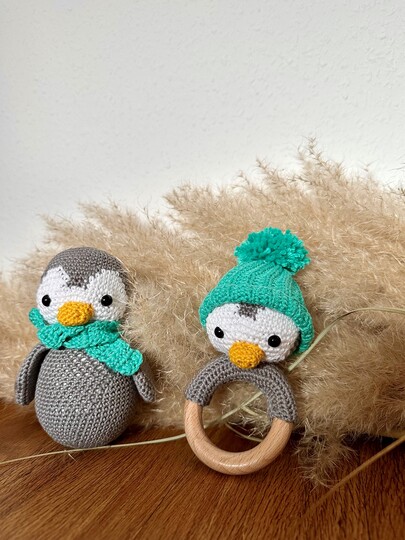 Crochet Set Penguin Teething Ring and Roly-Poly toy