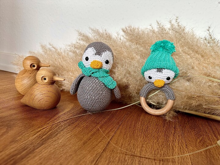 Crochet Set Penguin Teething Ring and Roly-Poly toy