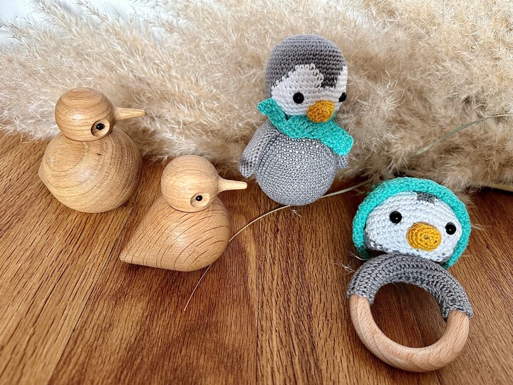Crochet Set Penguin Teething Ring and Roly-Poly toy