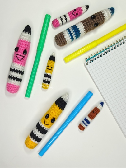 No Sew Crochet Pattern 3in1 Pencils Amigurumi Keychain