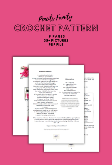 No Sew Crochet Pattern 3in1 Pencils Amigurumi Keychain