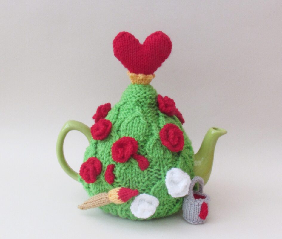 Painting the White Roses Red Tea Cosy Knitting Pattern
